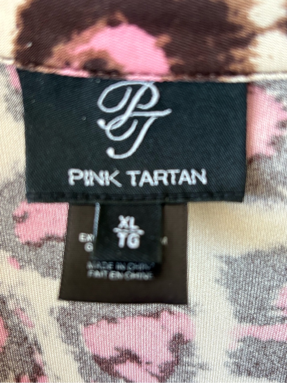 Pink tartan, XL Pink and Brown Leopard Silk long sleeve dress - Picture 4 of 4